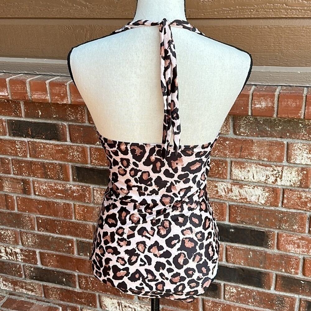 Aqua Eve Leopard Print Halter One Piece Swimsuit Tummy Control Women's Large - Picture 4 of 5